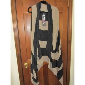 Two Women And Trunk Long Flowing Flowy Vest Open Front Black Clay Size 0/S NWT